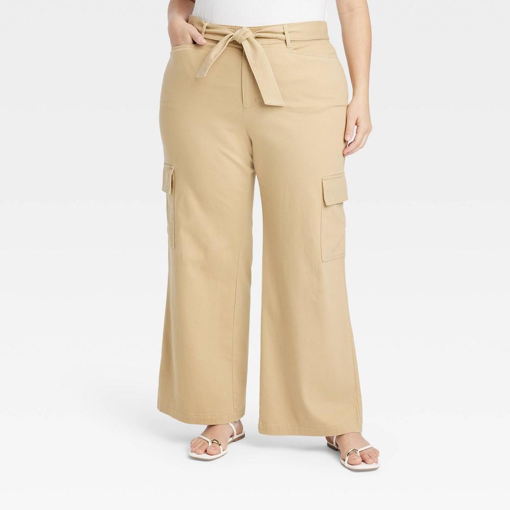 Womens High-Rise Wide Leg Cargo Pants - Ava & Viv Tan 26 Product Image