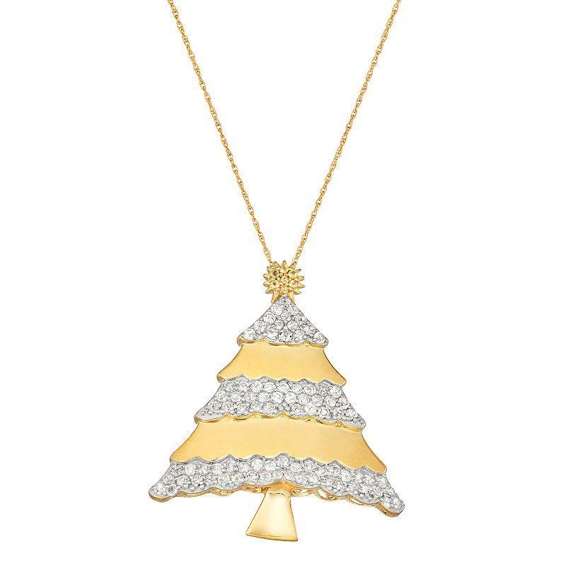 Jewelexcess 14k Gold Over Silver Genuine Citrine & Lab-Created White Sapphire Christmas Tree Pendant Necklace, Womens Yellow Product Image