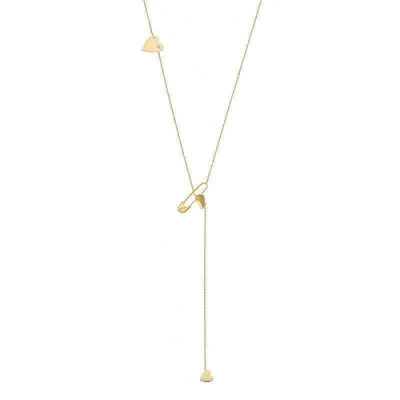 Adornia  Heart Safety Pin Lariat Necklace gold - white Product Image