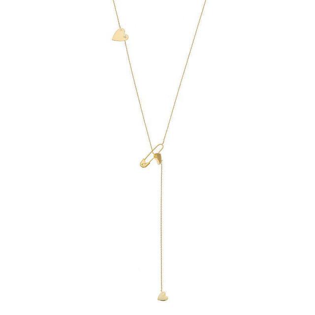 Adornia  Heart Safety Pin Lariat Necklace gold - white Product Image