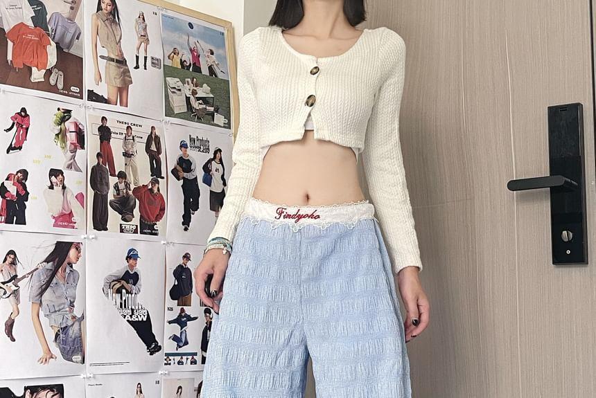 High Waist Lettering Lace Wide Leg Pants Product Image