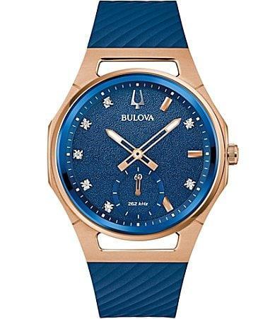 Bulova Womens Curve Three Hand Blue Strap Watch Product Image