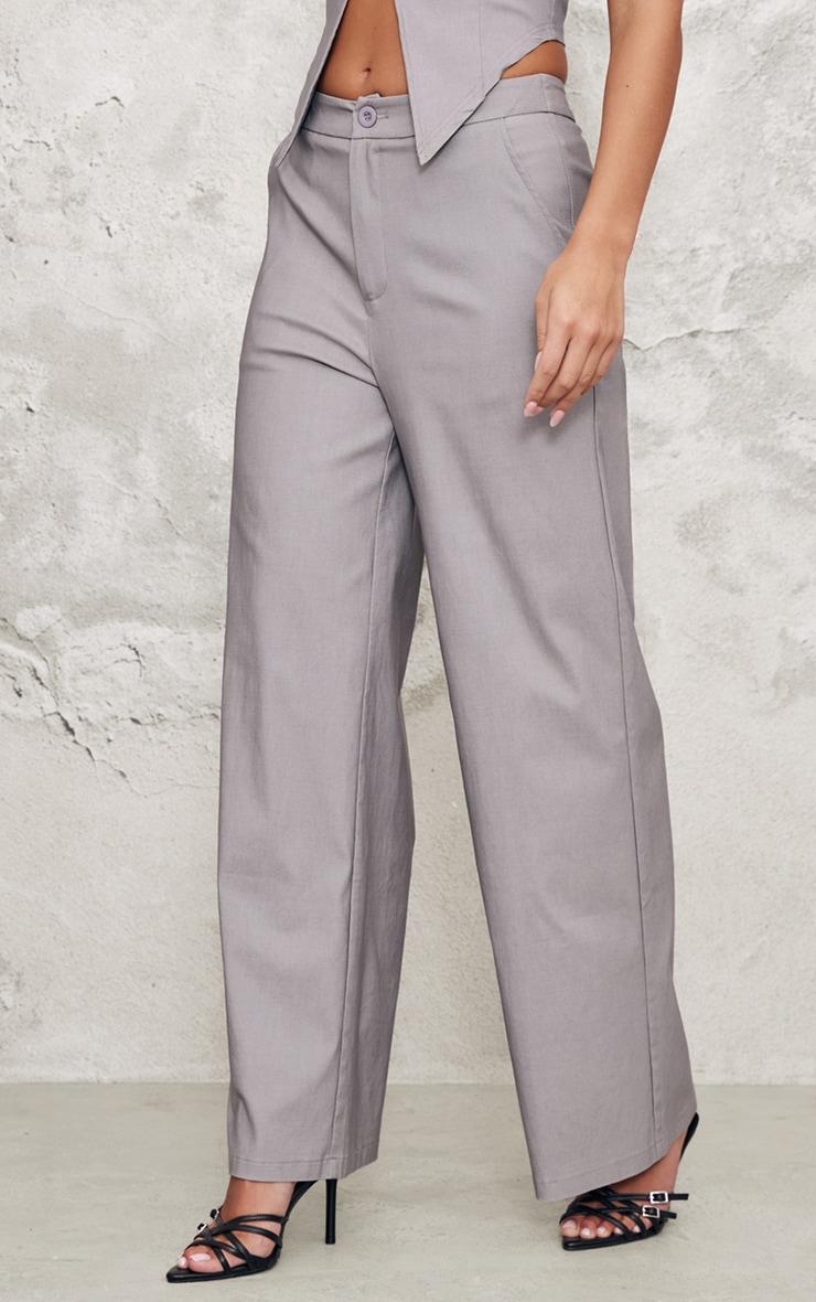 Grey Tailored Wide Leg Trousers Product Image