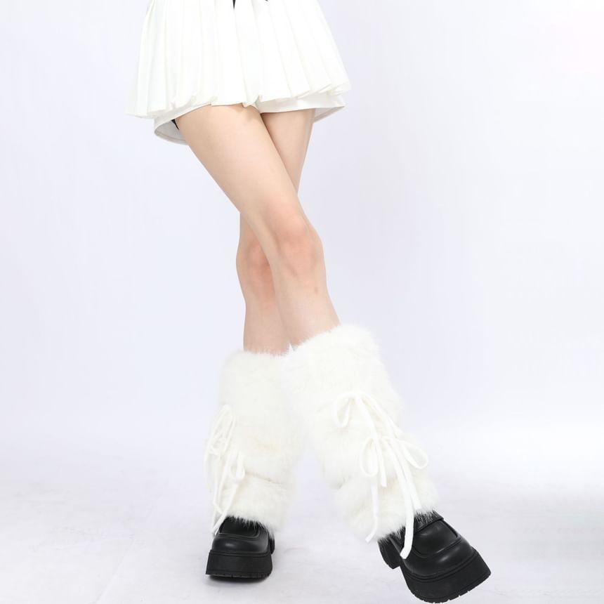 Plain Bow Fluffy Leg Warmers Product Image