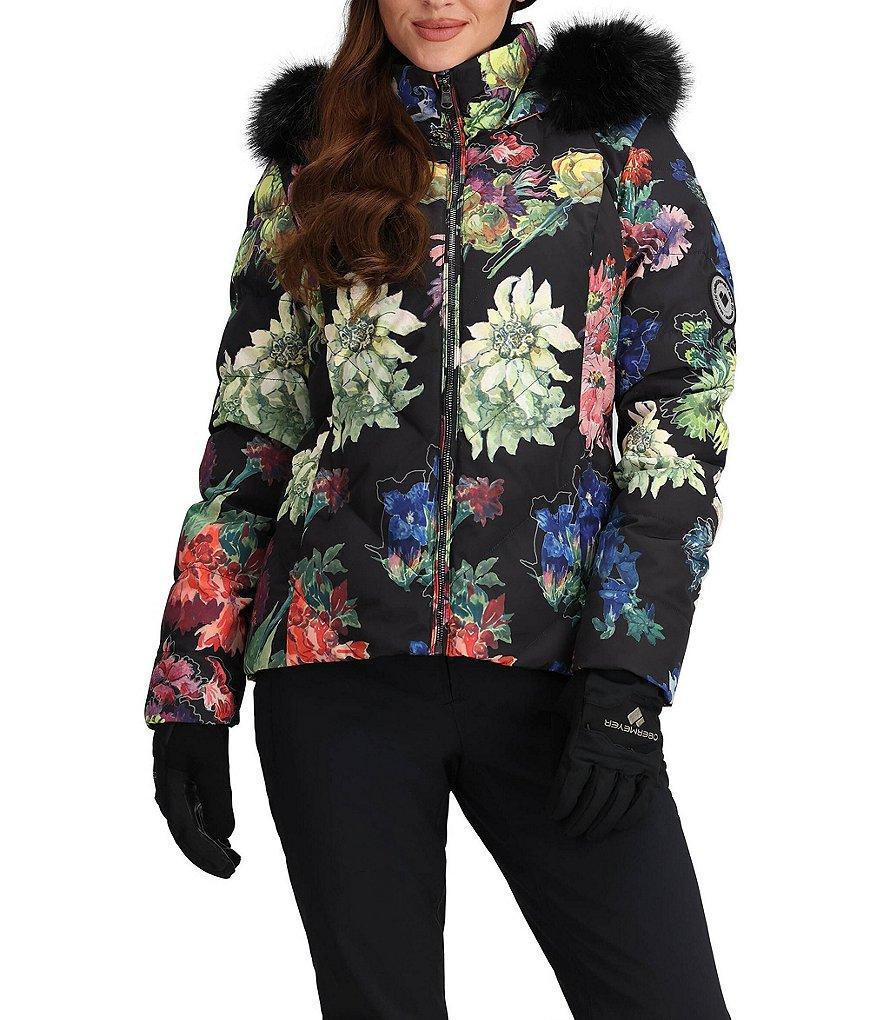 Obermeyer Bombshell Luxe Alpine Flowers Printed Long Sleeve Zip Front Faux Fur Trim Hooded Ski Jacket Product Image