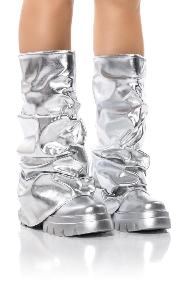 AZALEA WANG MATE METALLIC MID CALF BOOT IN SILVER Product Image