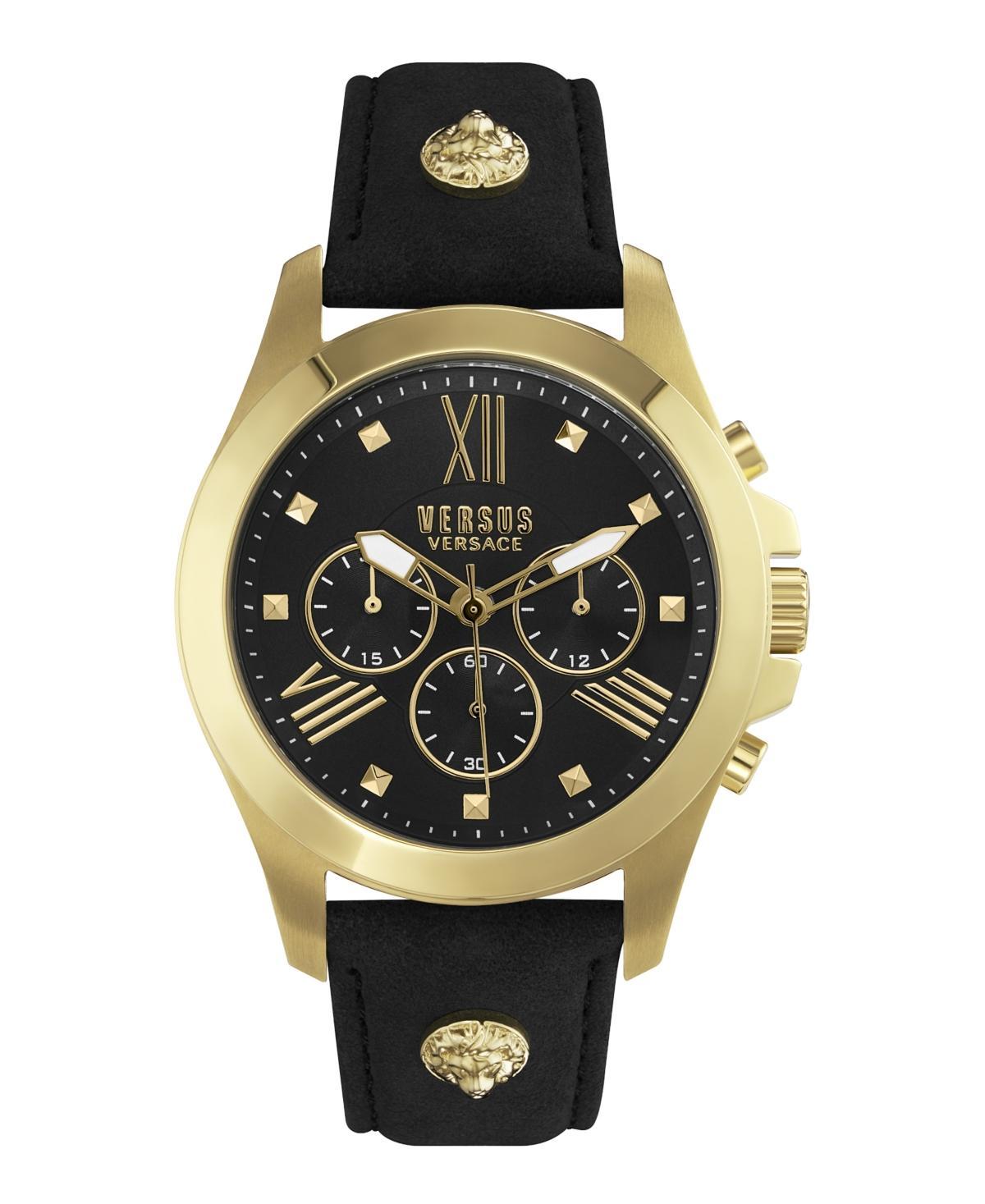 Versace Versus By Versace Mens Lion Chronograph Black and Gold Leather Strap 44mm Watch Product Image