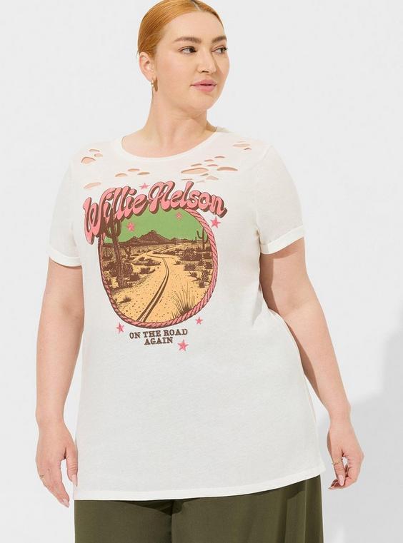 Willie Nelson Embroidered Relaxed Fit Destructed Tunic Tee Product Image