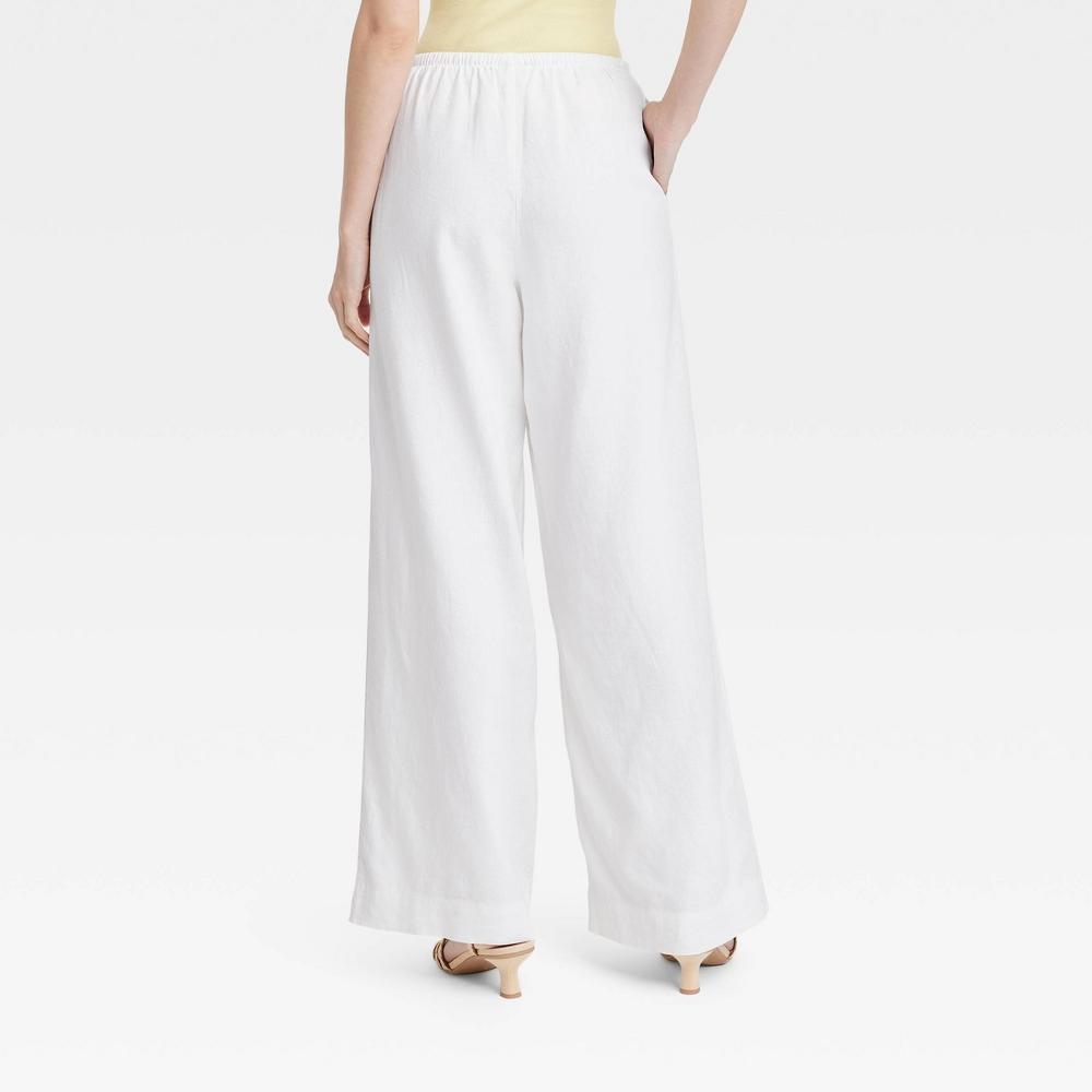 Women's High-Rise Wide Leg Linen Pull-On Pants - A New Day™ White XS Product Image