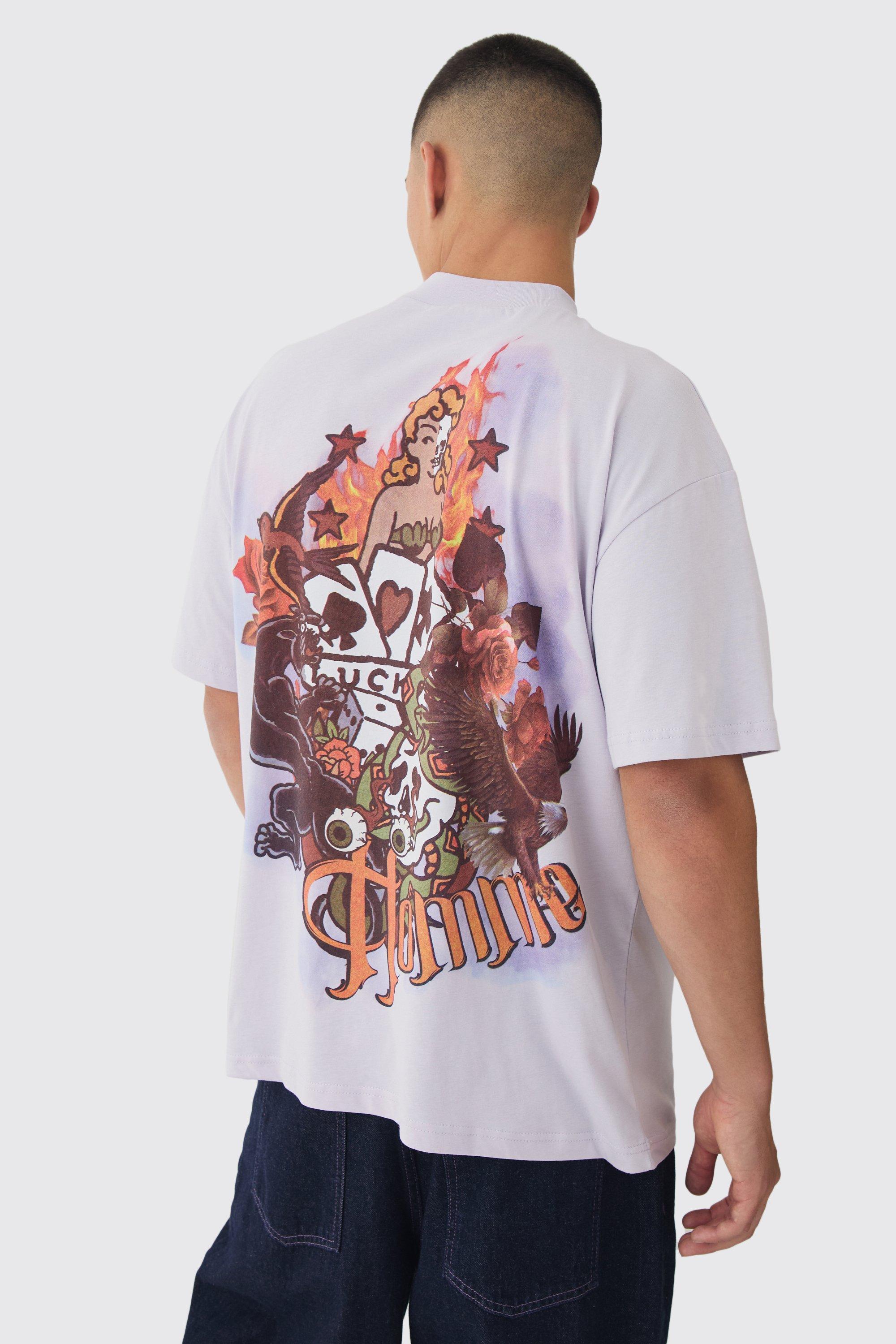 Oversized Large Scale Homme Tattoo Back Graphic T-Shirt | boohooMAN USA Product Image