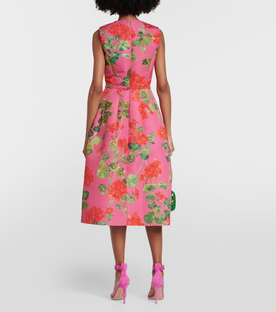 OSCAR DE LA RENTA Floral Faille Midi Dress In Red Geranium Product Image