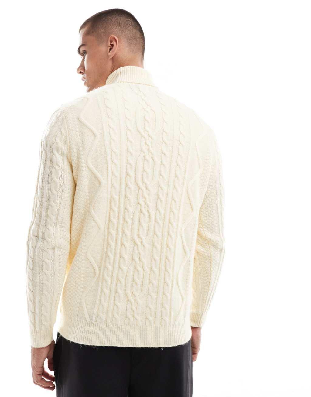 ASOS DESIGN heavyweight cable knit turtleneck sweater in cream Product Image