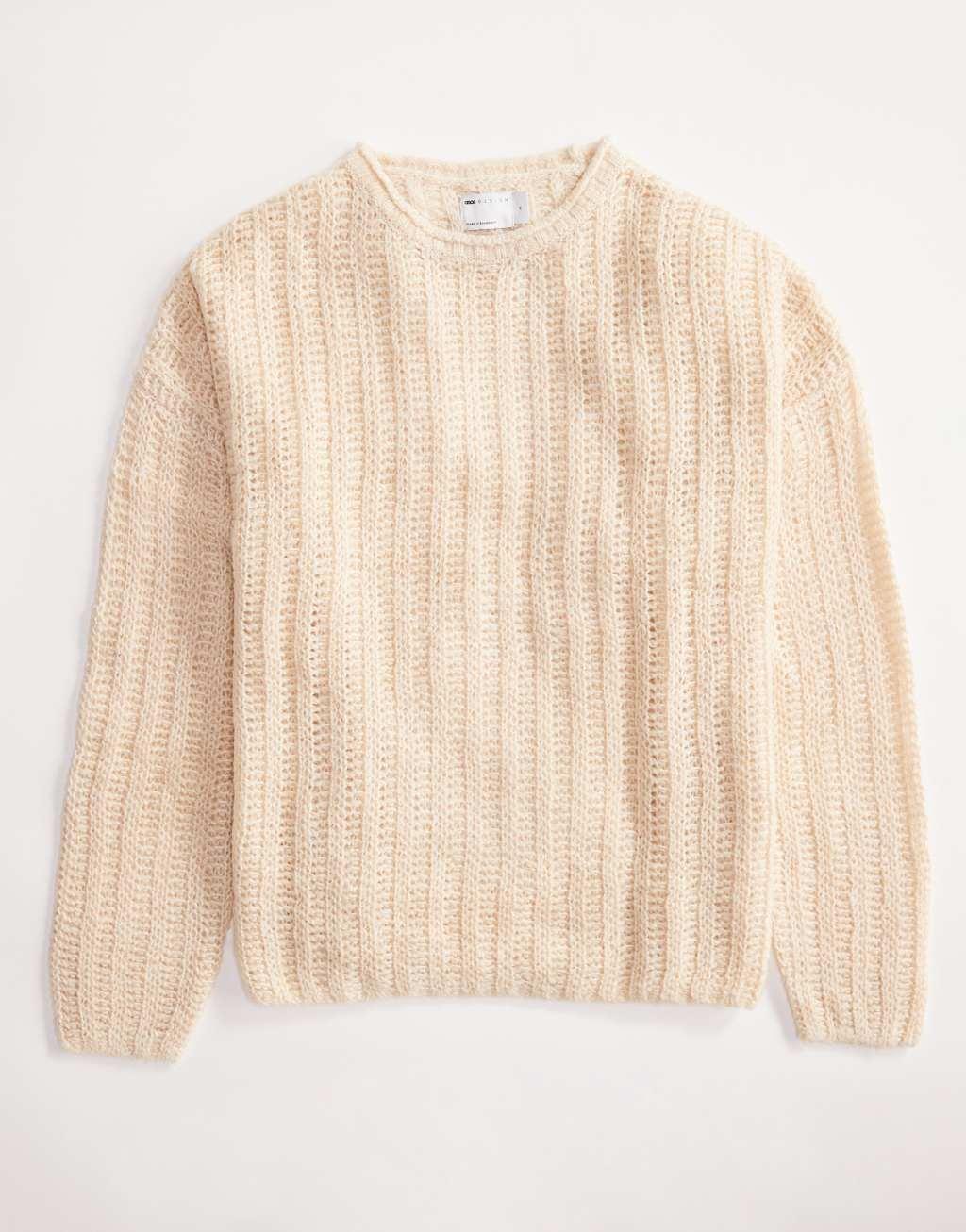 ASOS DESIGN oversized open knit brushed rib sweater in cream Product Image