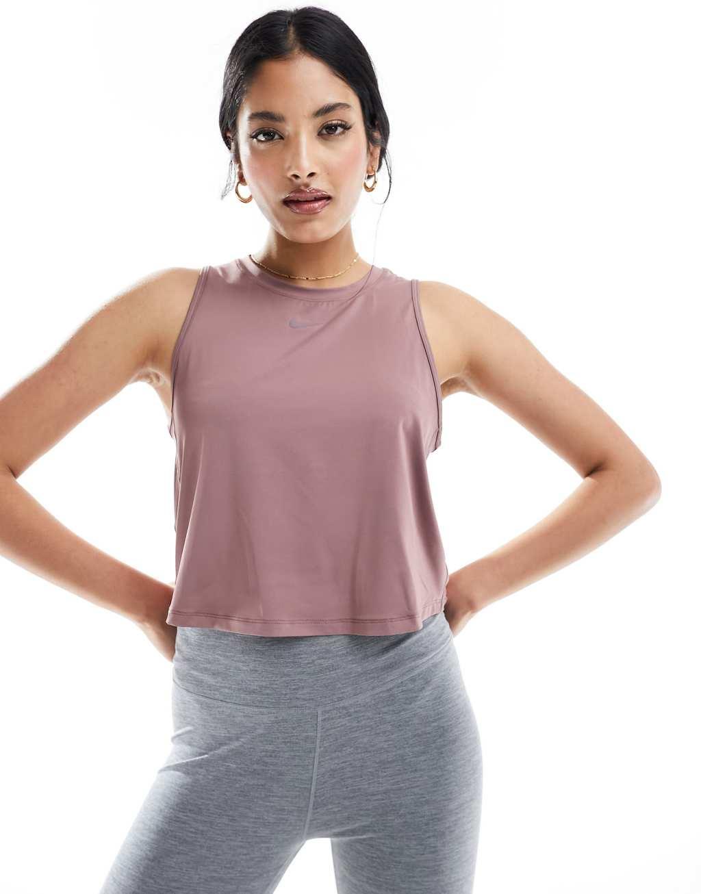 Nike fitted dri -fit tank top in smoky mauve Product Image