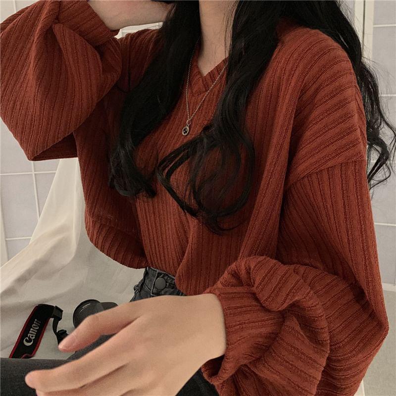 Lantern-Sleeve Knit Top Product Image