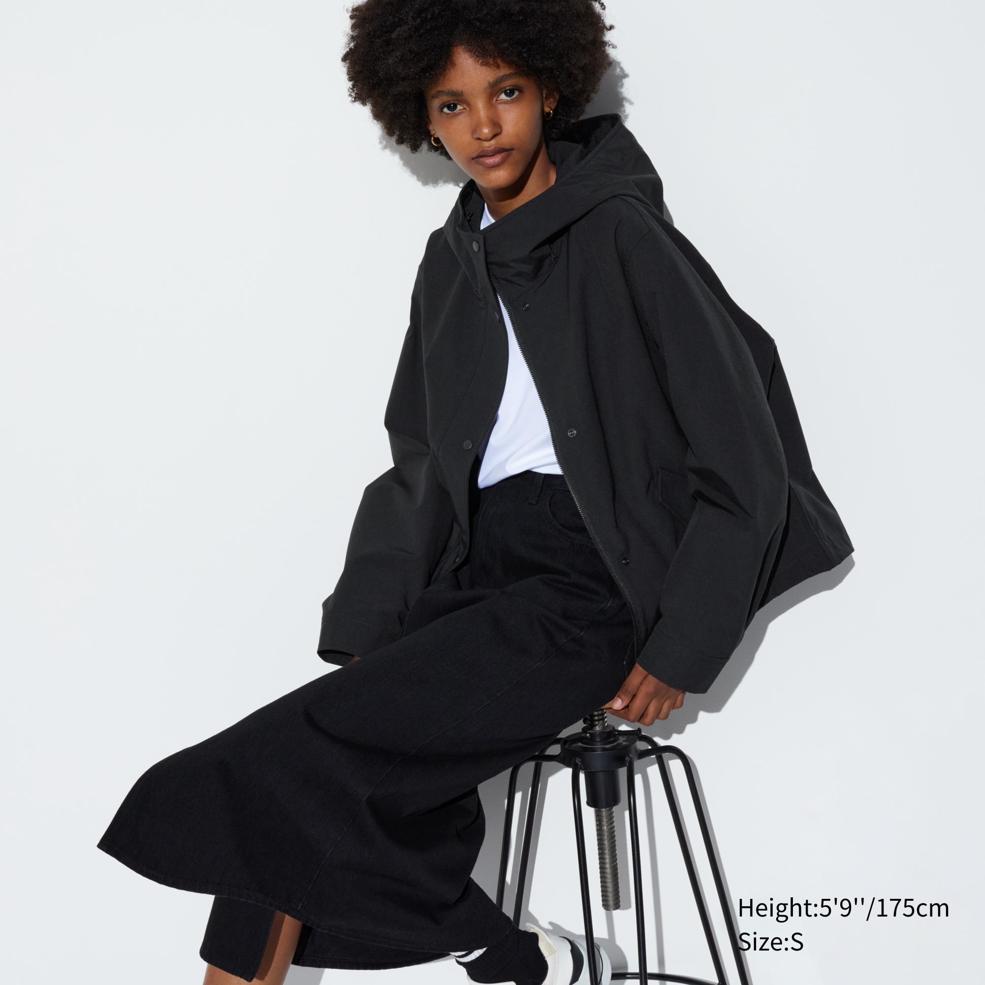 Womens Cotton Blend Parka with Water-Repellent Black Large UNIQLO US product image