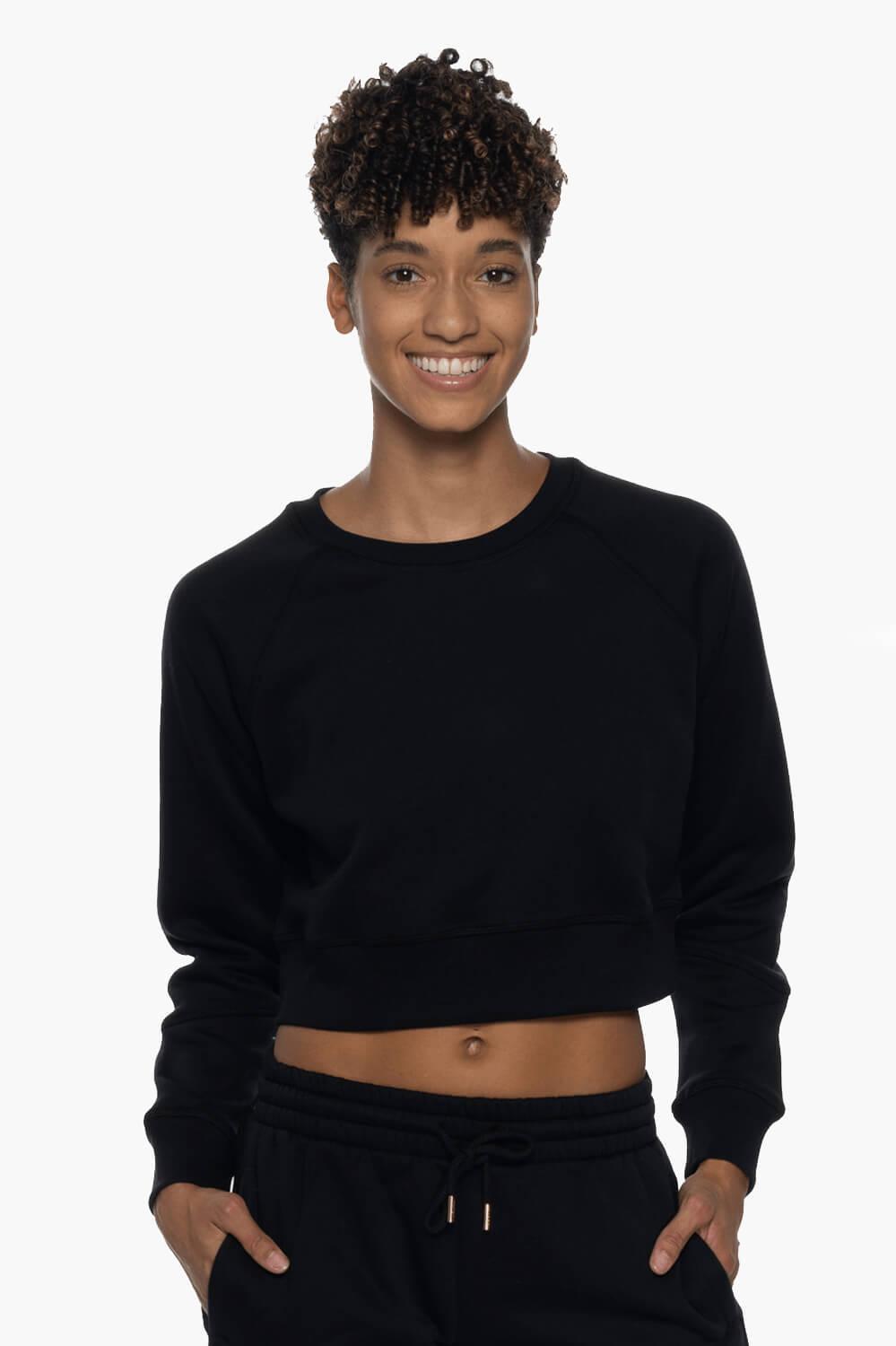 Brynn Cropped Fleece Crewneck - Black Product Image