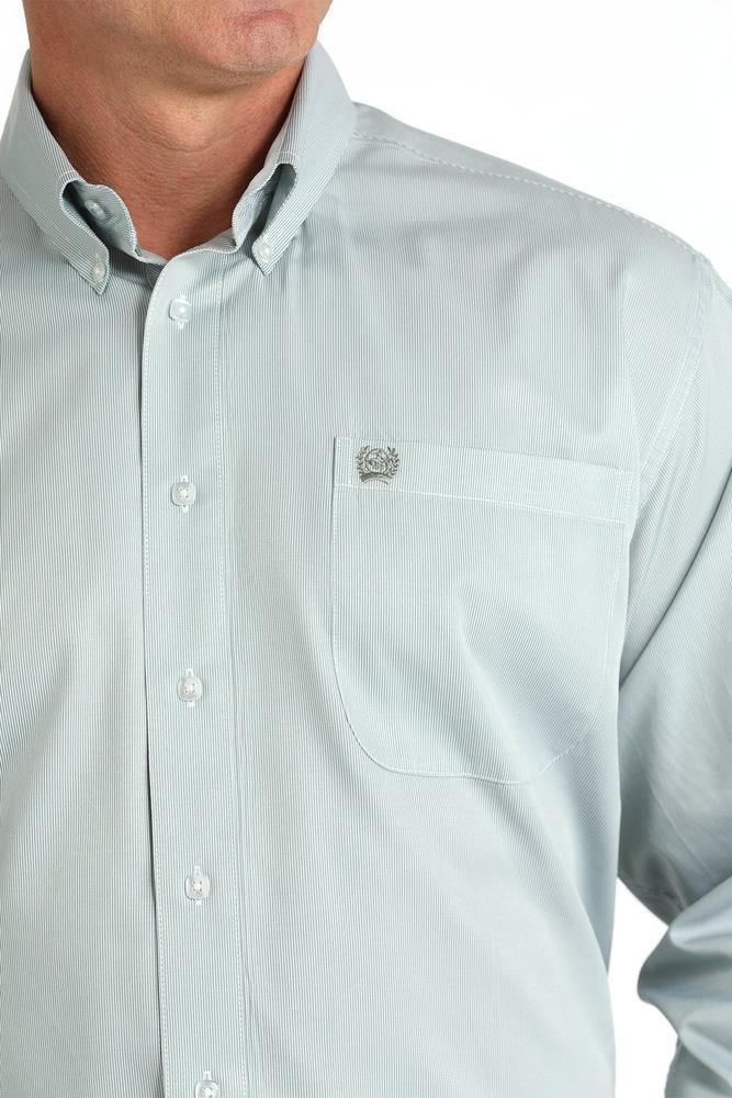 Cinch® Men's L/S Tencel™ Green/White Micro-Stripe Button Shirt Product Image