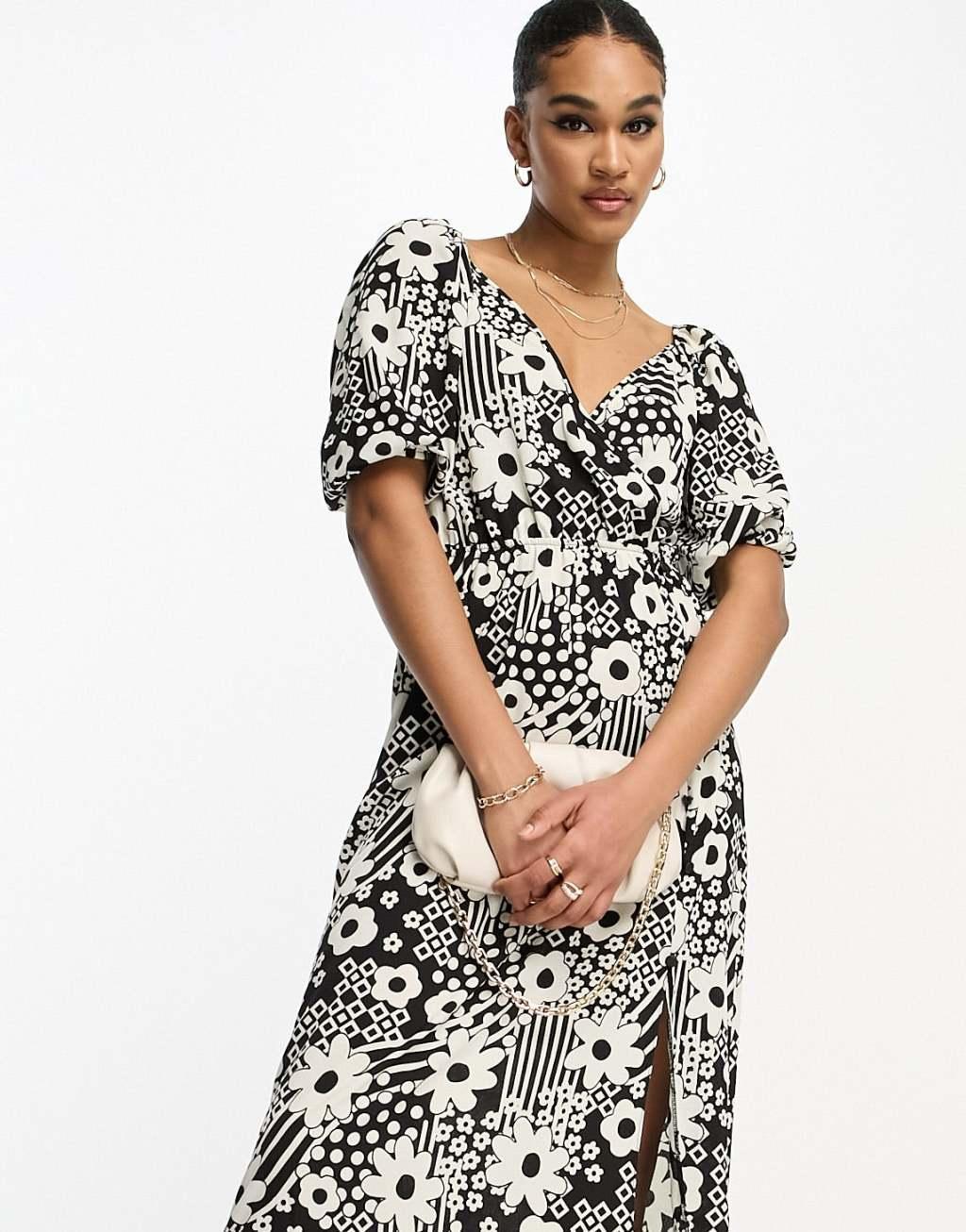 ASOS DESIGN Tall wrap bodice button up skirt with pep hem midi dress Product Image