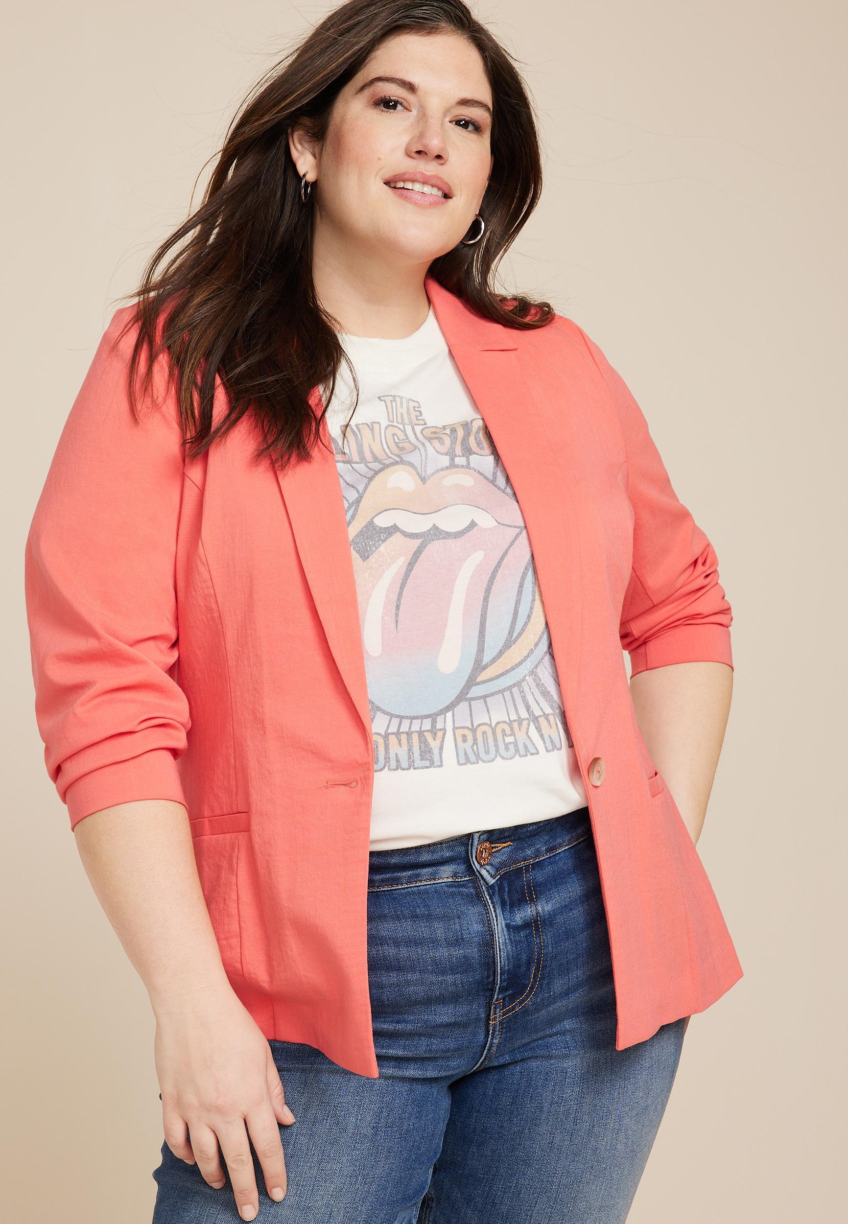 Maurices Plus Size Womens Blazer Linen Like Pink Size 0X Product Image