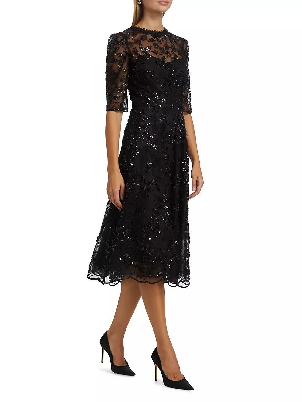 Sequined Lace Cocktail Dress Product Image