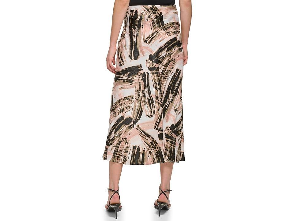 DKNY Printed Satin Ruche Maxi Skirt (Ivory/Gold Sand ) Women's Skirt Product Image