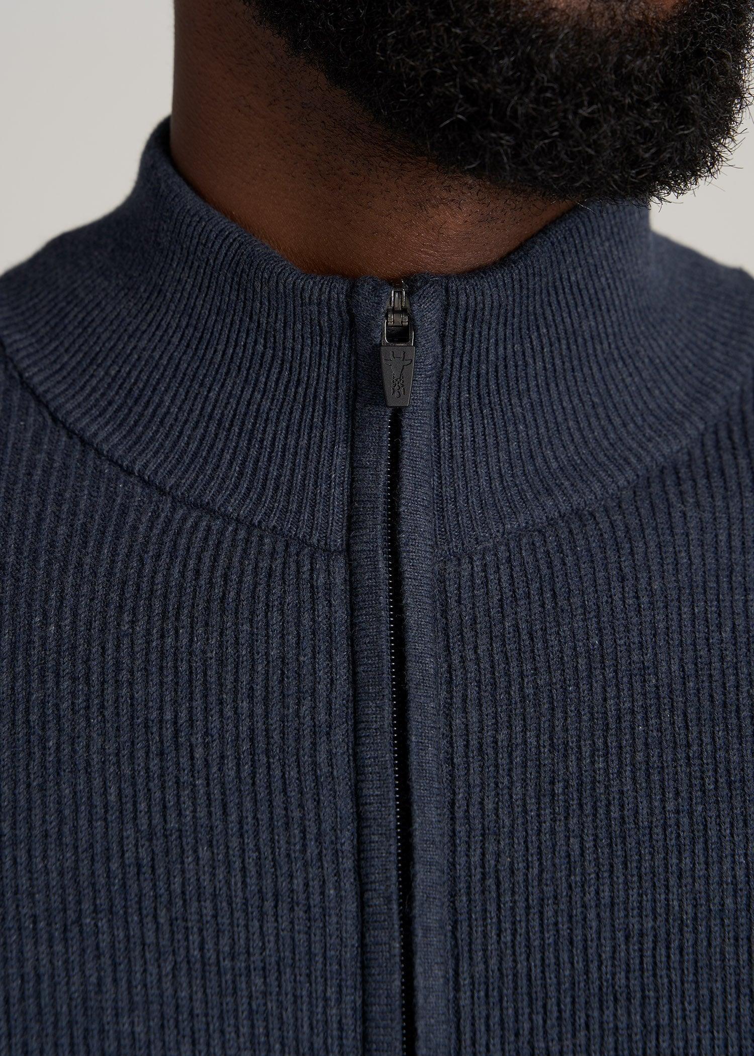 Full-Zip Tall Men's Sweater in Navy Mix Product Image