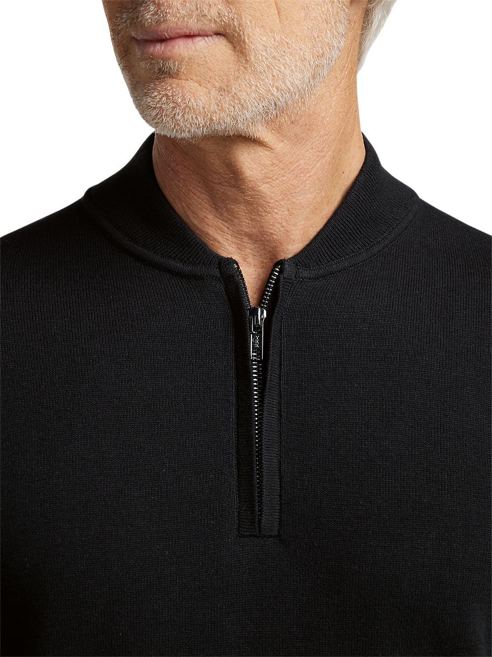 Cotton Quarter Zip Mock Neck Sweater - Black Product Image