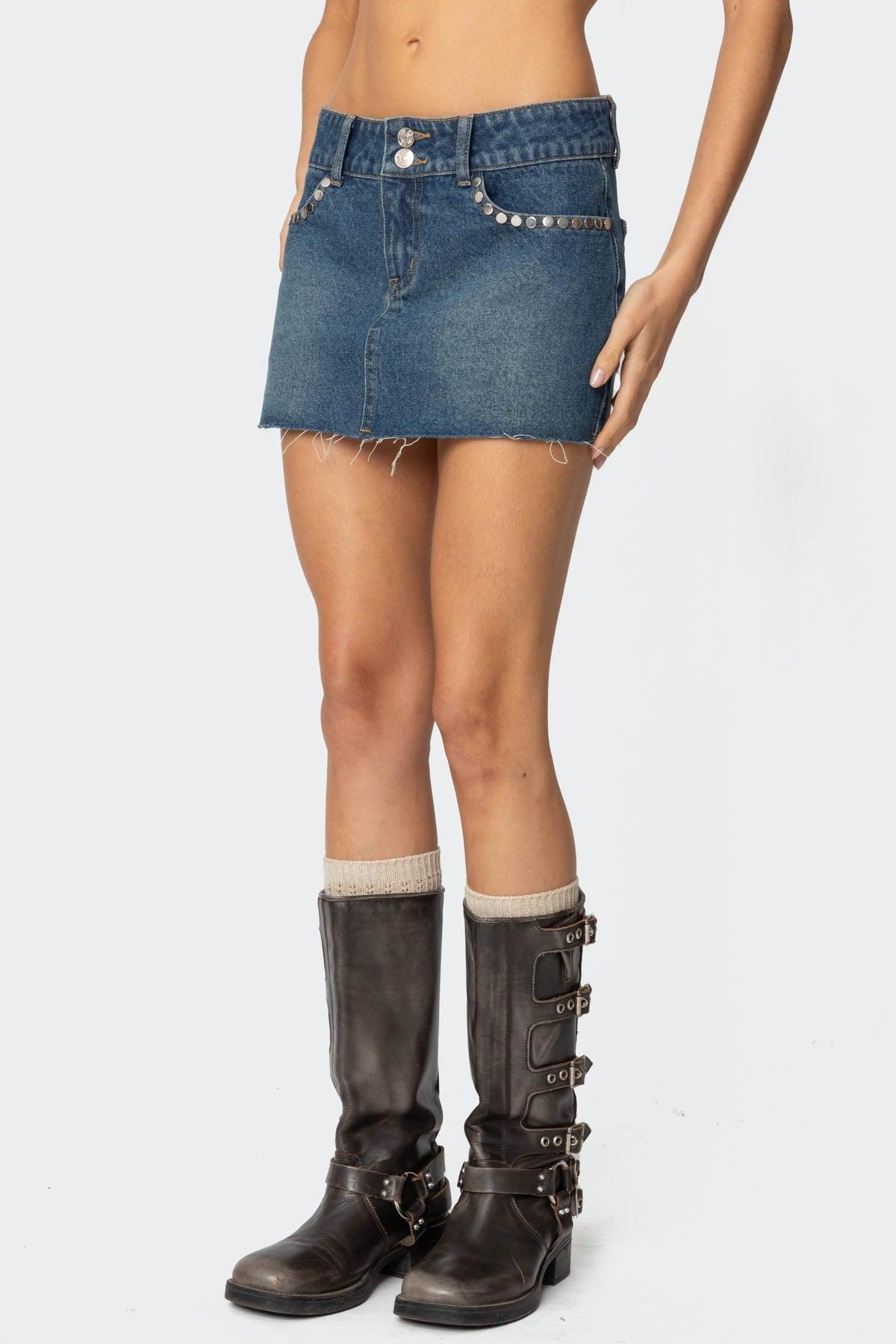 Tess Studded Denim Mini Skirt Product Image