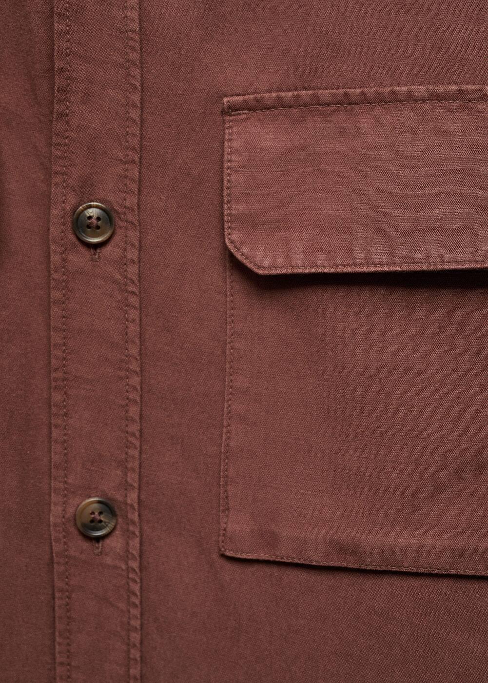 MANGO MAN - Linen overshirt with pockets burgundyMen Product Image