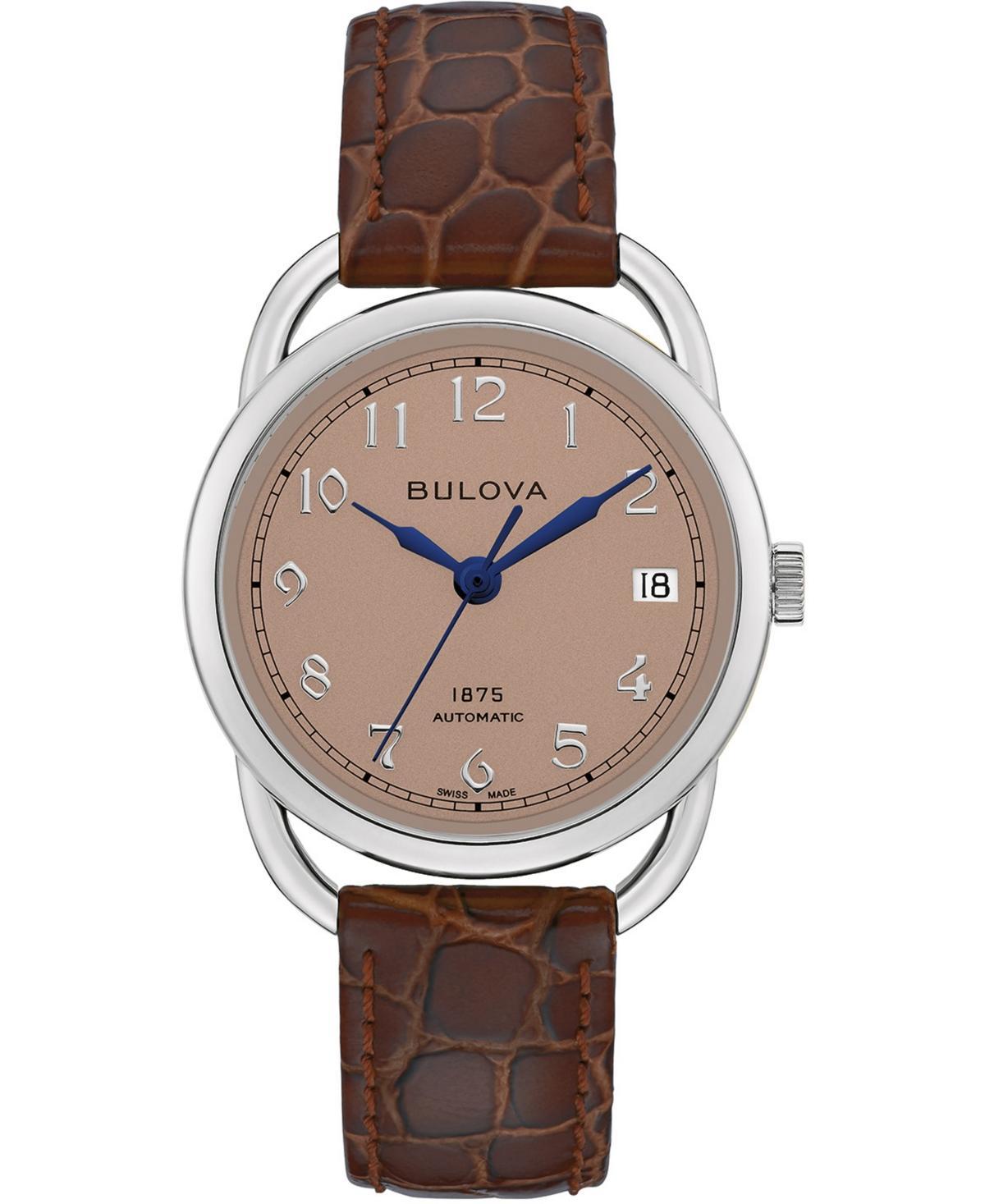 Limited Edition Bulova Womens Swiss Automatic Joseph Bulova Brown Leather Strap Watch 34.5mm Product Image