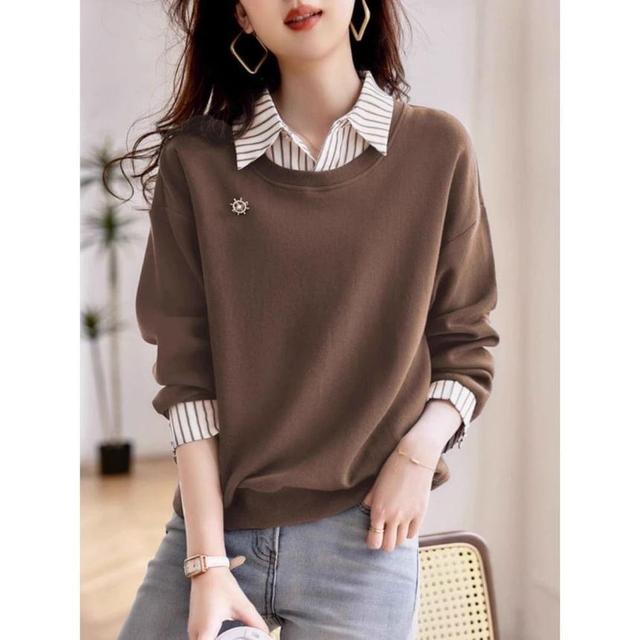 Collared Striped Mock Two Piece Pullover Product Image