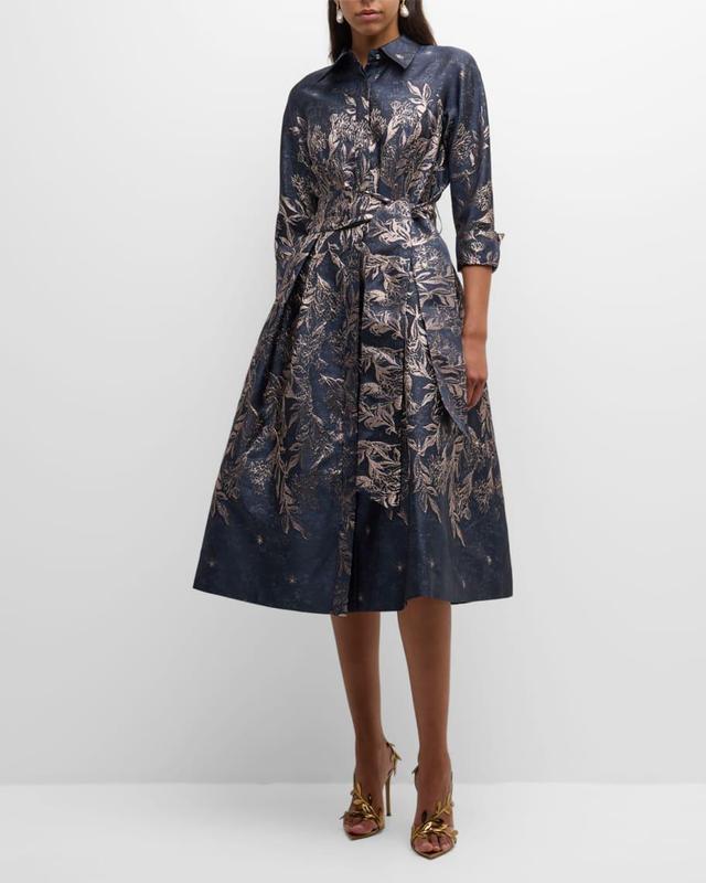 Floral Metallic Jacquard Midi Shirtdress Product Image