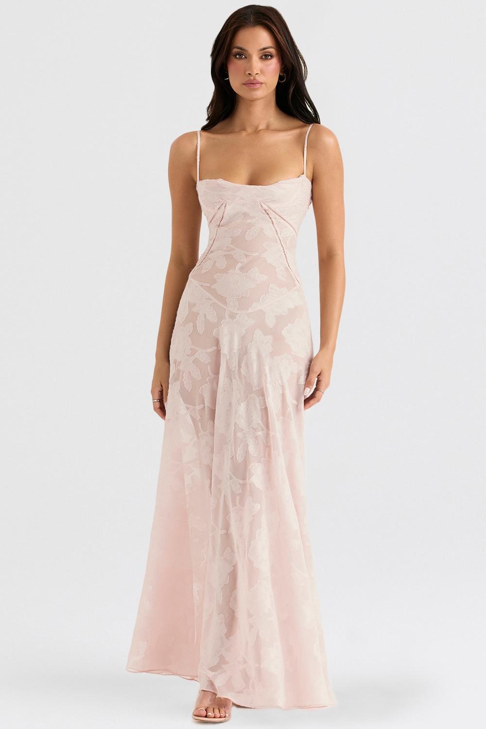 Seren Soft Pink Floral Lace Back Maxi Dress Product Image