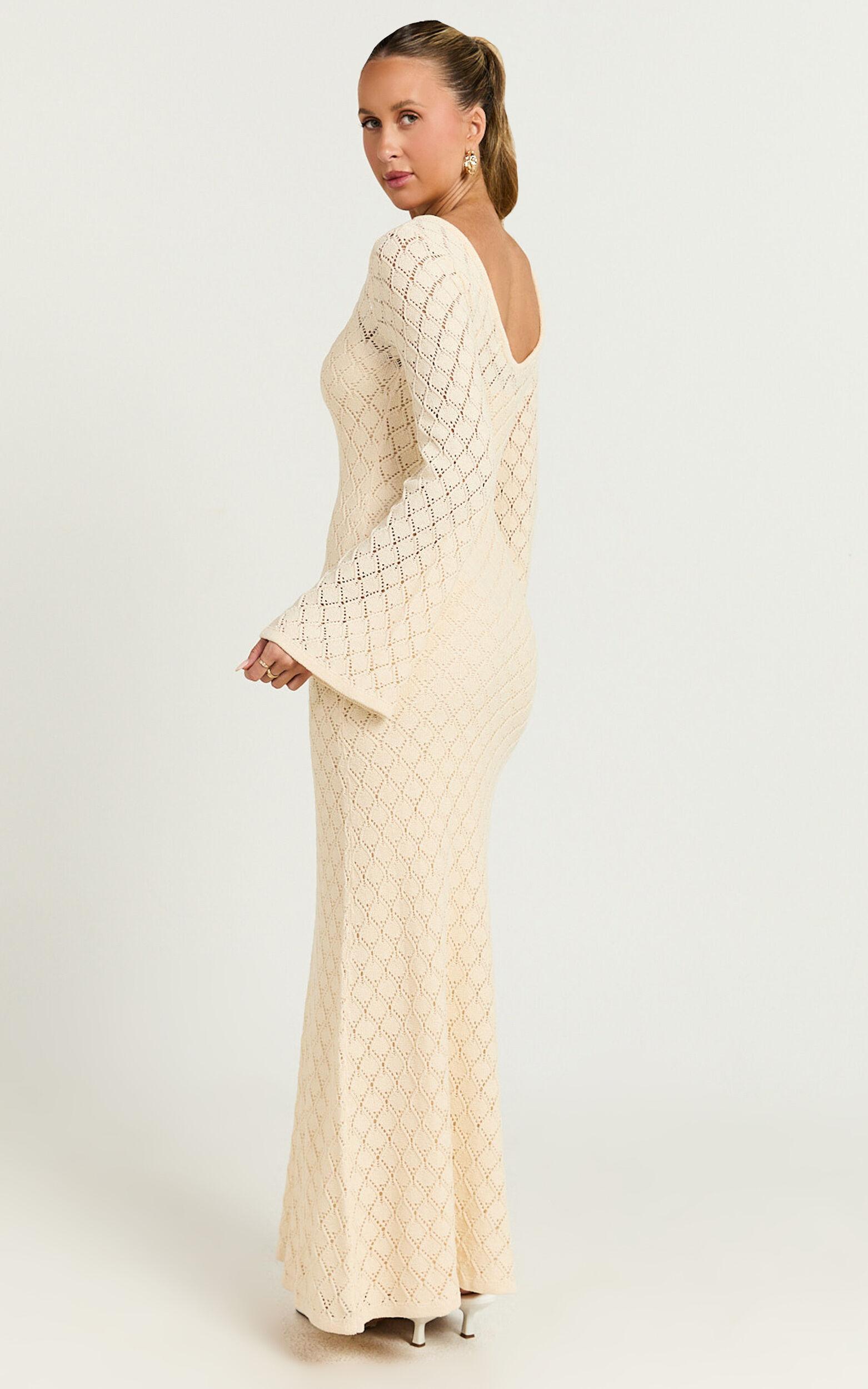 Halsey Maxi Dress - Crochet Scoop Neck Flare Sleeve Dress in Off White Product Image