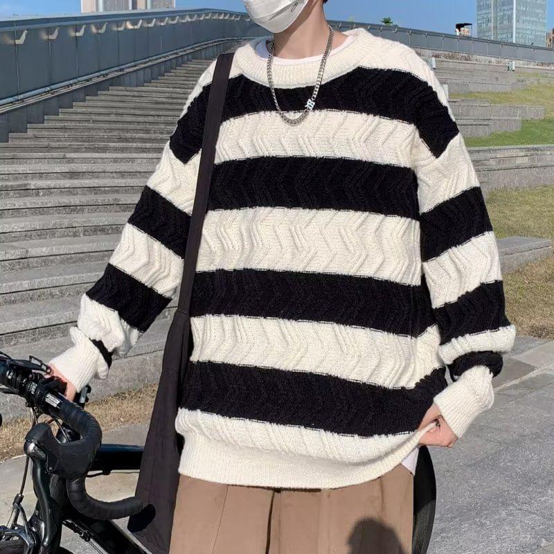 Crew Neck Striped Oversized Sweater Product Image