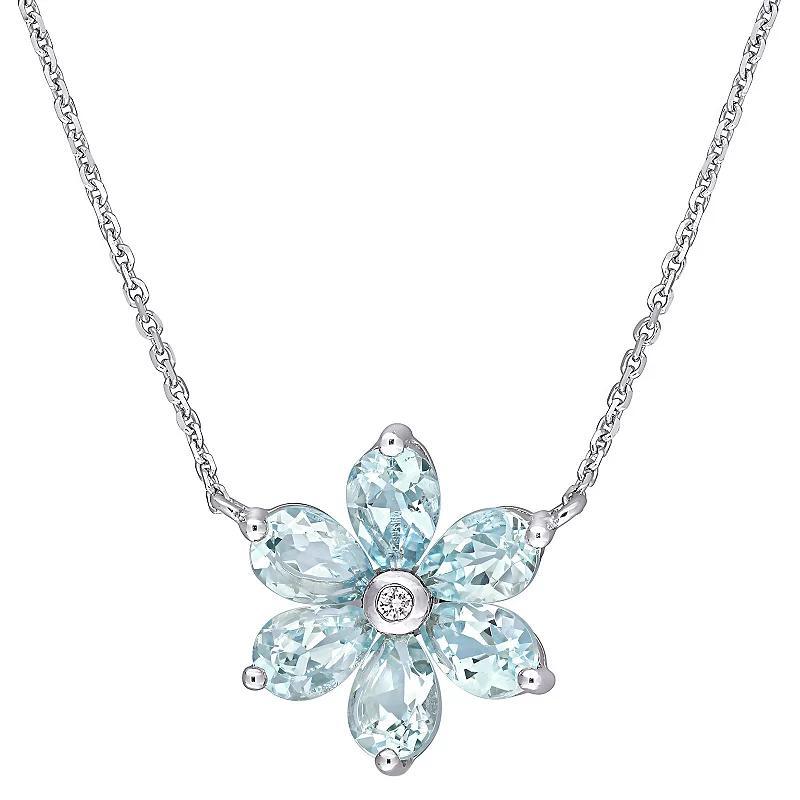 Stella Grace 14k White Gold Aquamarine & Diamond Accent Floral Pendant Necklace, Womens Product Image