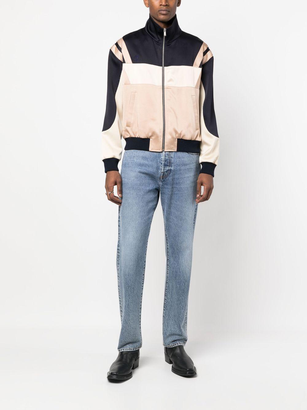 Panelled Zip-up Bomber Jacket In Beige Product Image