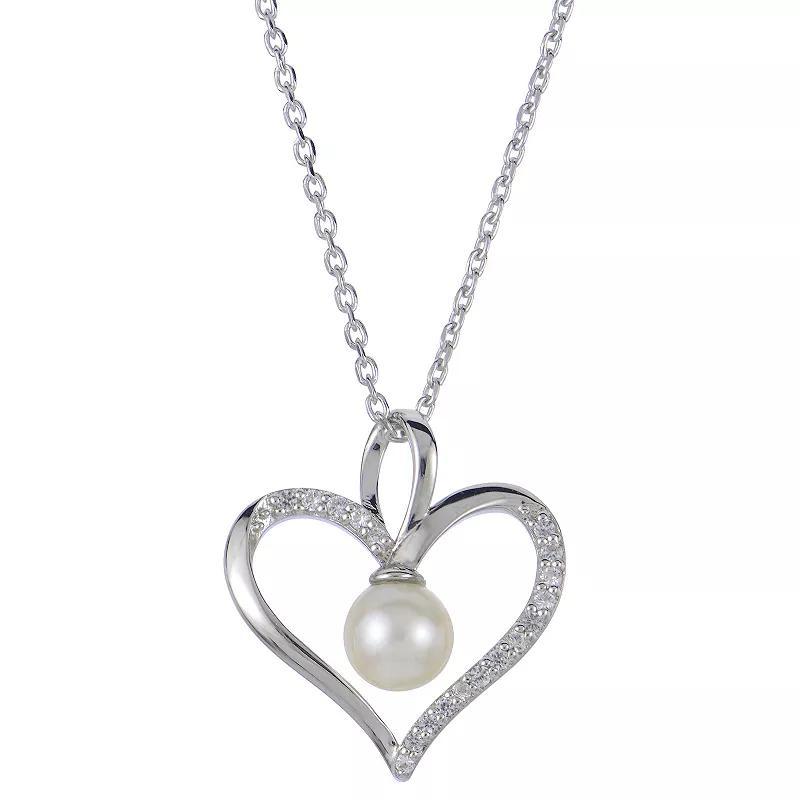 PearLustre by Imperial Sterling Silver Freshwater Cultured Pearl & Lab-Created White Sapphire Heart Pendant Necklace, Womens Product Image