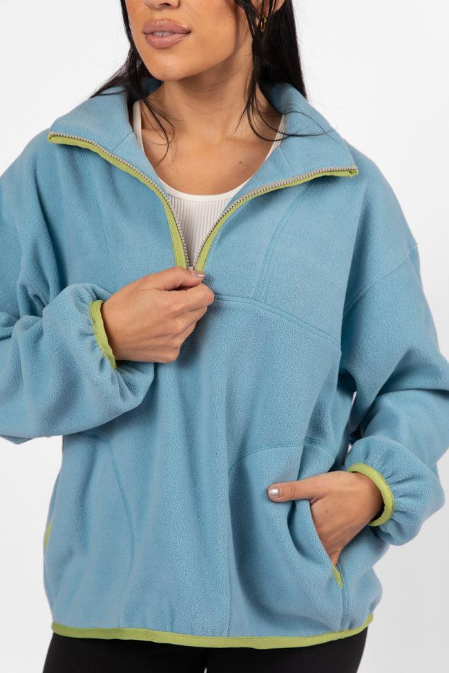 Outside The Box Blue Contrast Trim Fleece Pullover Product Image