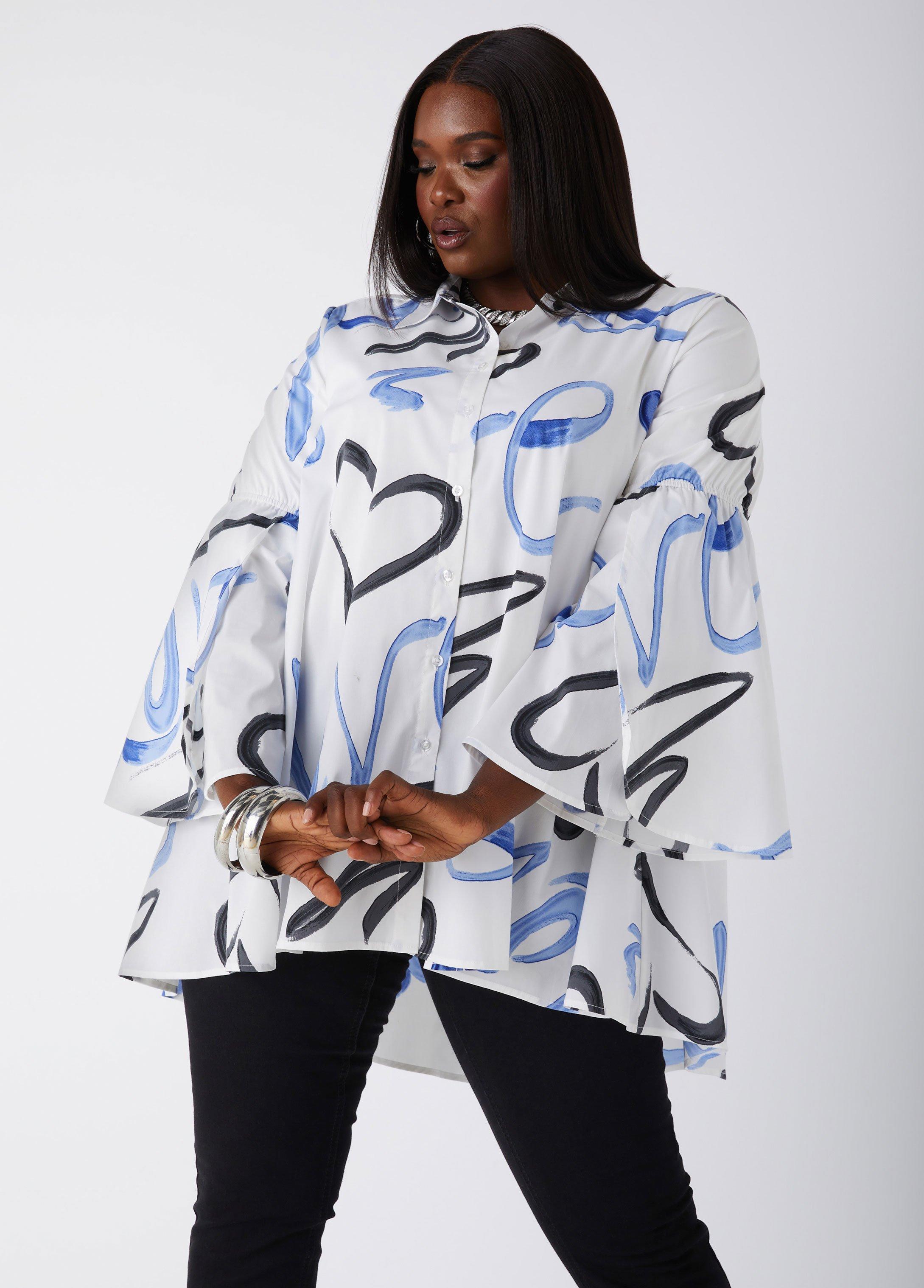 Plus Size Love Print Hi Low Shirt Ashley Stewart Product Image