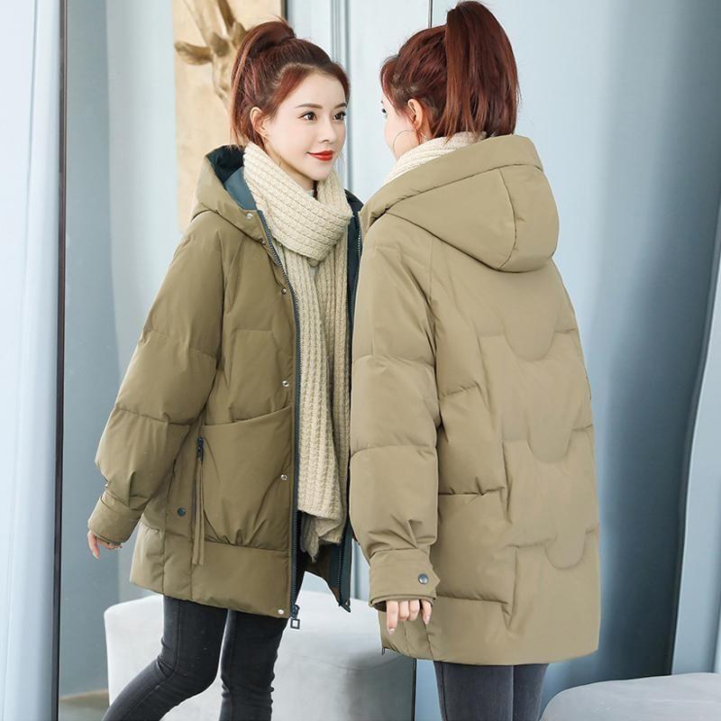 Hooded Zip-Up Plain Long Puffer Coat Product Image