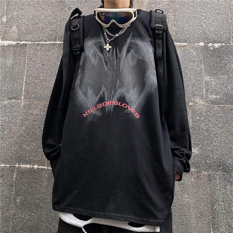 Long Sleeve Crew Neck Printed Oversized T-Shirt Product Image