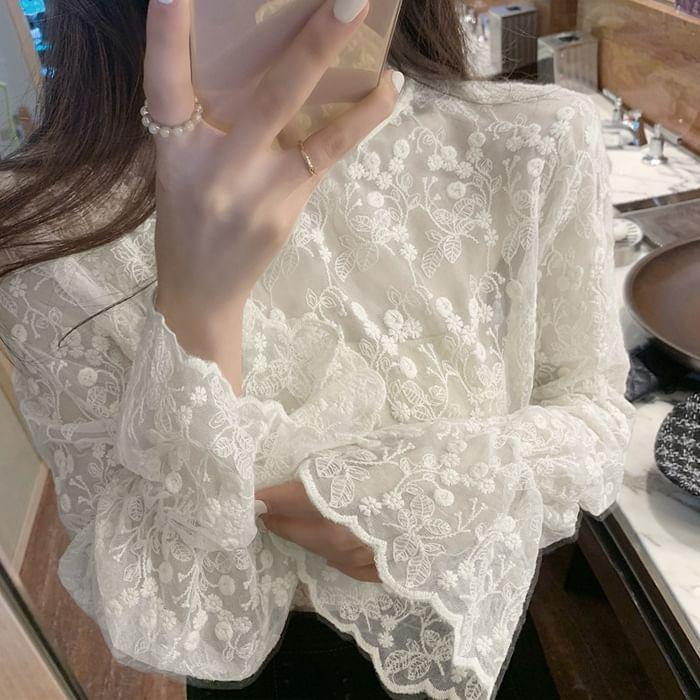 Long Sleeve Mock Neck Floral Lace Top Product Image