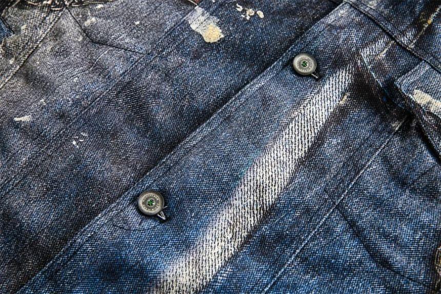 Collared Splash Print Washed Button-Up Denim Jacket Product Image