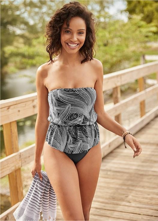 Bandeau Tie Blouson Tankini Top Product Image