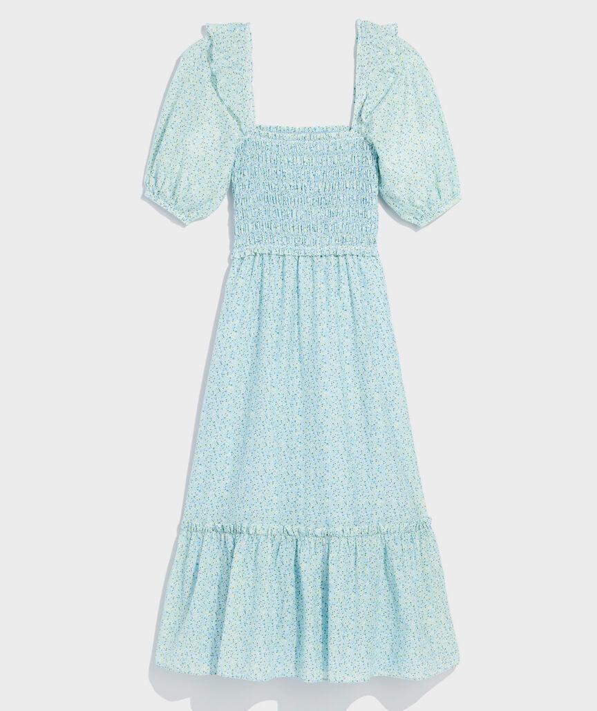 Smocked Puff-Sleeve Midi Dress Product Image