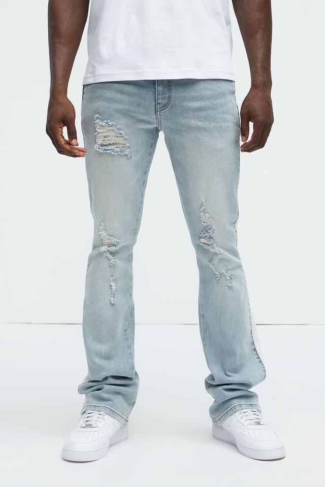 Teek Racing Stripe Stacked Slim Flare Jeans - Medium Wash Product Image