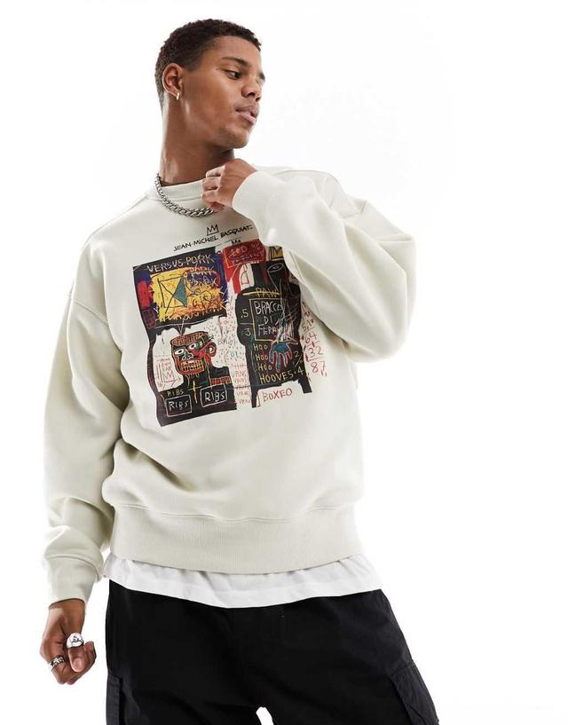 Cotton On Basquiat art print relaxed sweatshirt in ecru  Product Image