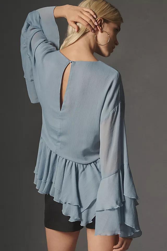 By Anthropologie Long-Sleeve Ruffled Tunic Blouse Product Image